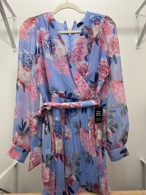 Express Lavender Wrap Jumpsuit with Pink Floral Print